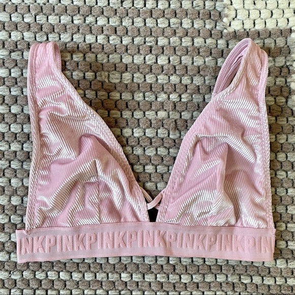 PINK Victoria's Secret Pink Velvet Striped Unlined Bra/ Bralette - Picture 1 of 9